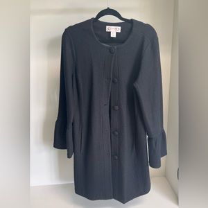 WOMEN’S NANETTE LEPORE 100% WOOL LONG BLACK JACKET, SIZE LARGE